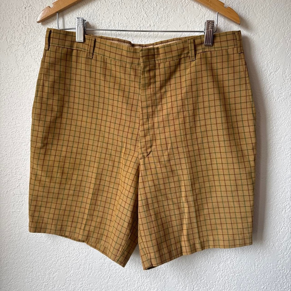 Farah Vintage Mens Yellow Plaid Retro Shorts Made in USA Mustard Grid
